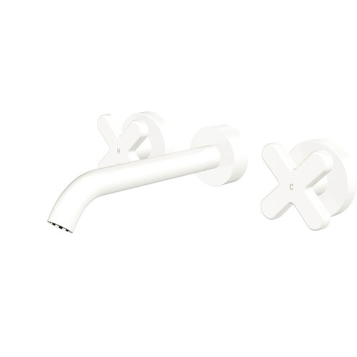 Fienza Kaya Wall Mounted Bath or Basin Tap - Cross Handle - Fixed Spout - Matte White