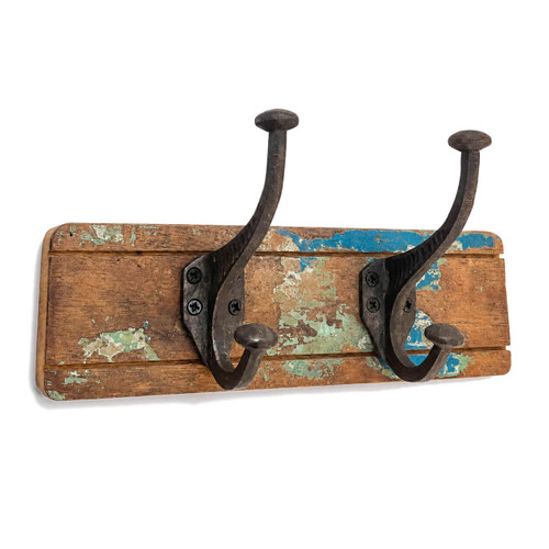 Character House Rustic 2 Hook Coat Rack - 250mm - Coloured Distressed Timber
