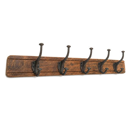 Character House Rustic 5 Hook Coat Rack - 710mm - Dark Distressed Timber