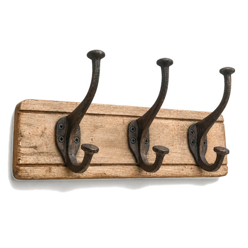 Character House Rustic 3 Hook Coat Rack - 325mm - Light Distressed Timber