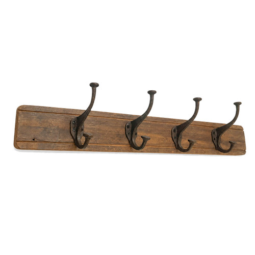 Character House Rustic 4 Hook Coat Rack - 615mm - Dark Distressed Timber