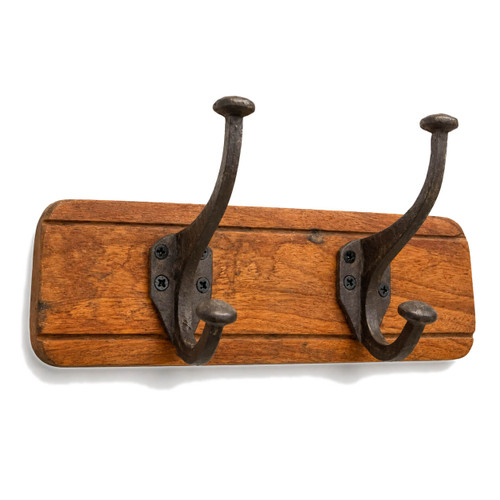Character House Rustic 2 Hook Coat Rack - 250mm - Distressed Timber