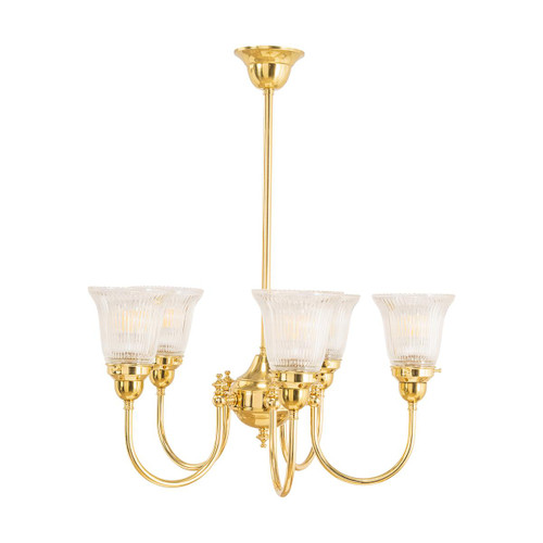 Lighting Inspirations Luke Rod Pendant Light - Up - 5 Arm - Zipper Clear Glass - Polished Brass