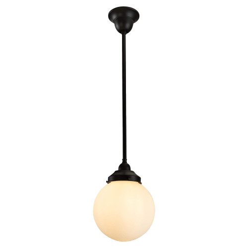 Lighting Inspirations Rod Pendant Light - 10" Sphere Opal Matte Glass - 200mm - Patina Black