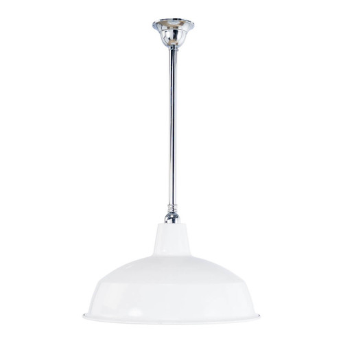 Lighting Inspirations Rod Pendant Light - White Warehouse Shade - 420mm - Chrome