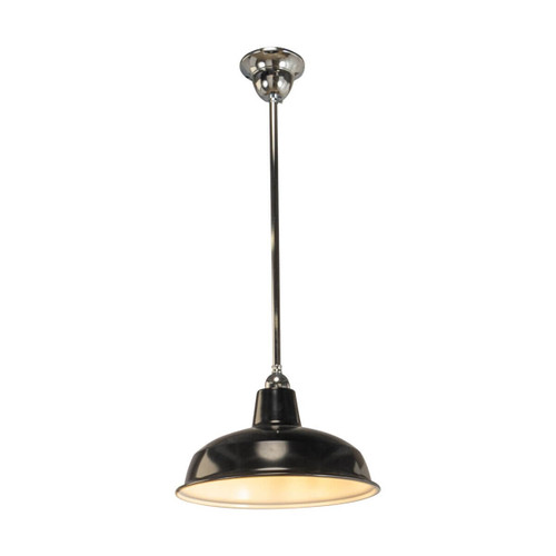 Lighting Inspirations Rod Pendant Light - Black Warehouse Shade - 300mm - Chrome