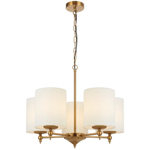 Telbix Argos Chain Pendant Light - 5 Arm - Ivory Cylinder Shade - 650mm - Antique Gold