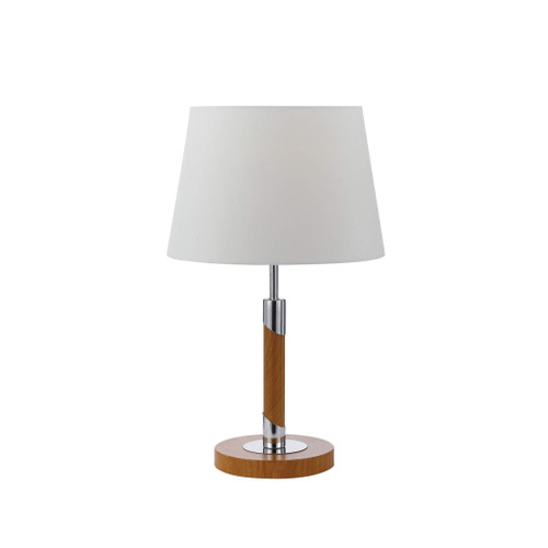 Telbix Belmore Table Lamp with Chrome Trim - White Shade - Wood