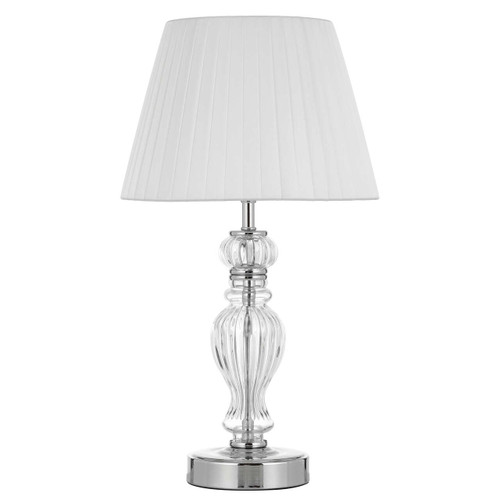 Telbix Cadiz Art Deco Table Lamp with Glass Base - White Shade - Chrome