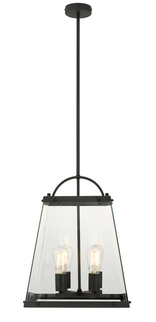 Telbix Colair Lantern Rod Pendant Light - Clear Glass - 350mm - Black