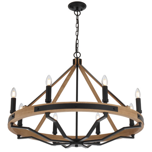 Telbix Darien Lantern Black Chain Pendant Light - 860mm - Wood