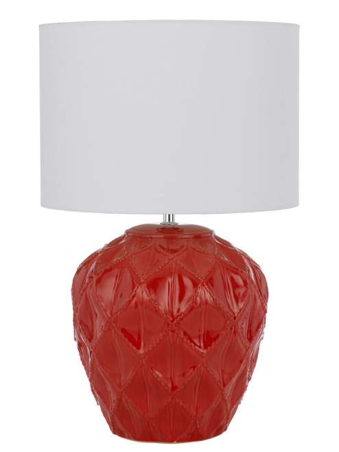 Telbix Diaz Ceramic Base Table Lamp - White Shade - Red