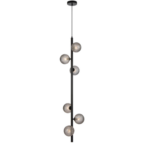 Telbix Elson Cord Pendant Light - 6 Light - Smoke Tear Glass - 265mm - Black