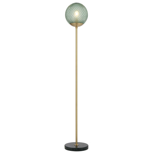 Telbix Elwick Marble Base Floor Lamp - Green Glass - Brass & Green