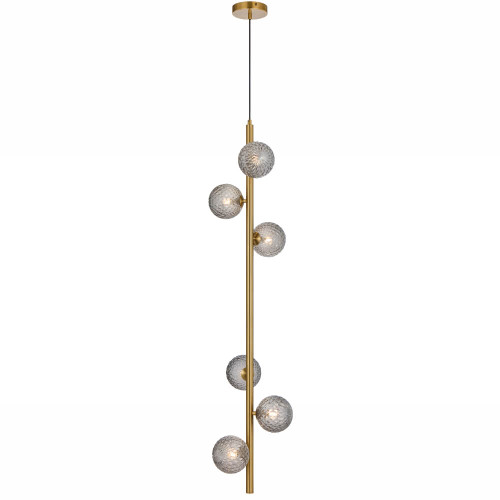 Telbix Elson Cord Pendant Light - 6 Light - Smoke Tear Glass - 265mm - Antique Gold