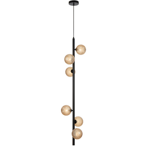 Telbix Elson Cord Pendant Light - 6 Light - Amber Tear Glass - 265mm - Black