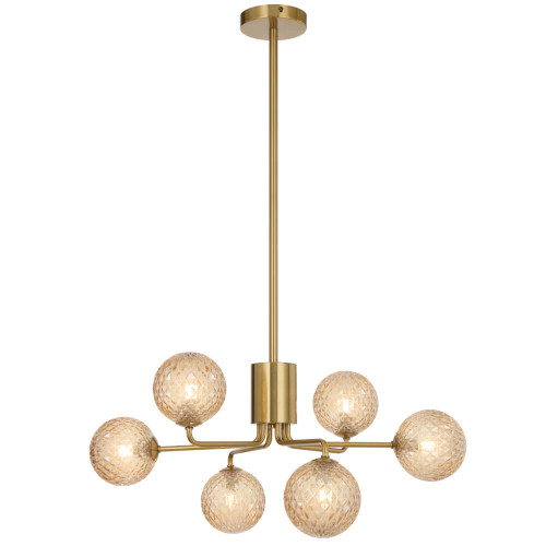 Telbix Felton Rod Pendant Light - 6 Arm - Amber Tear Glass - 650mm - Antique Gold