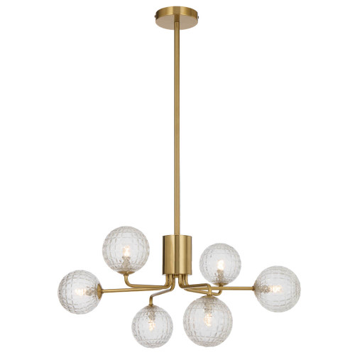 Telbix Felton Rod Pendant Light - 6 Arm - Clear Prism Glass - 650mm - Antique Gold