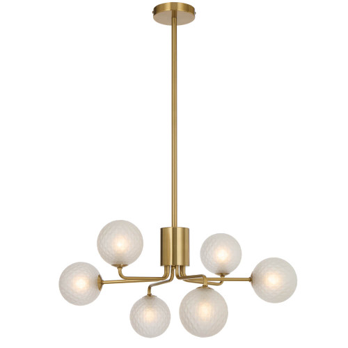 Telbix Felton Rod Pendant Light - 6 Arm - Frost Tear Glass - 650mm - Antique Gold