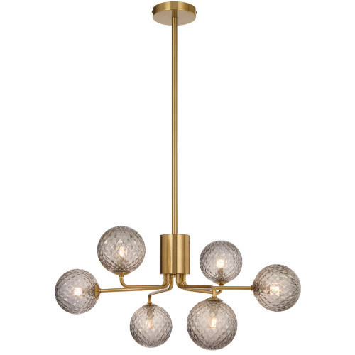 Telbix Felton Rod Pendant Light - 6 Arm - Smoke Tear Glass - 650mm - Antique Gold