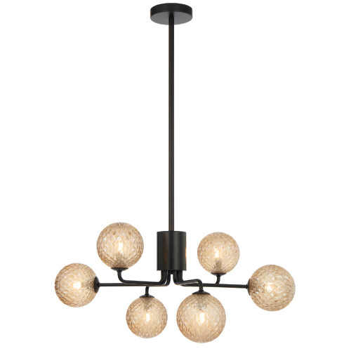 Telbix Felton Rod Pendant Light - 6 Arm - Amber Tear Glass - 650mm - Black
