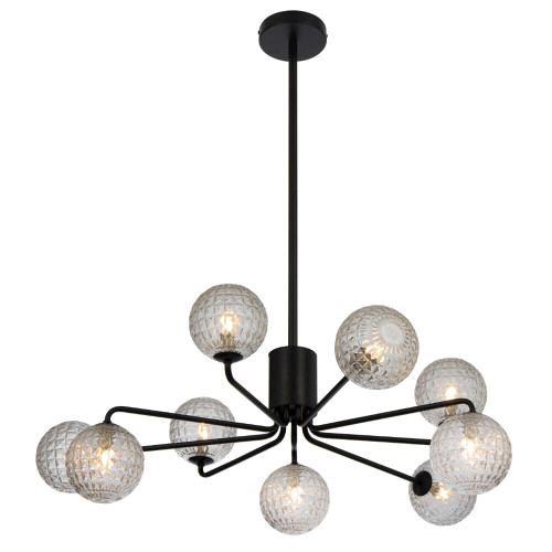 Telbix Felton Rod Pendant Light - 9 Arm - Clear Prism Glass - 880mm - Black