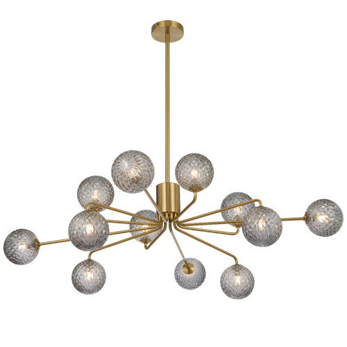 Telbix Felton Rod Pendant Light - 12 Arm - Smoke Tear Glass - 1130mm - Antique Gold