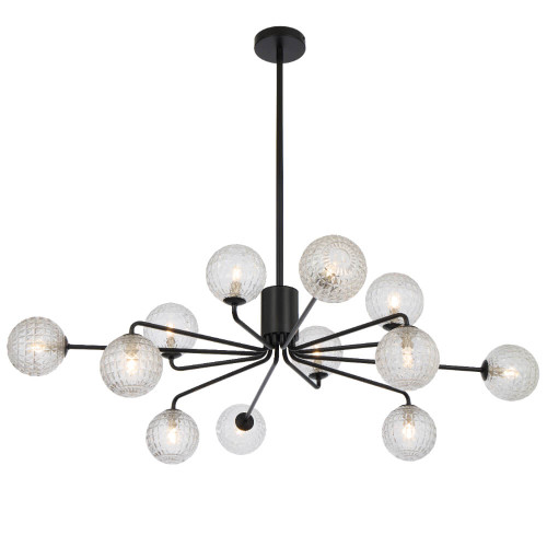 Telbix Felton Rod Pendant Light - 12 Arm - Clear Prism Glass - 1130mm - Black