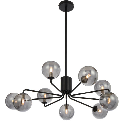 Telbix Felton Rod Pendant Light - 9 Arm - Smoke Glass - 880mm - Black