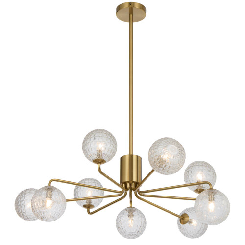 Telbix Felton Rod Pendant Light - 9 Arm - Clear Prism Glass - 880mm - Antique Gold