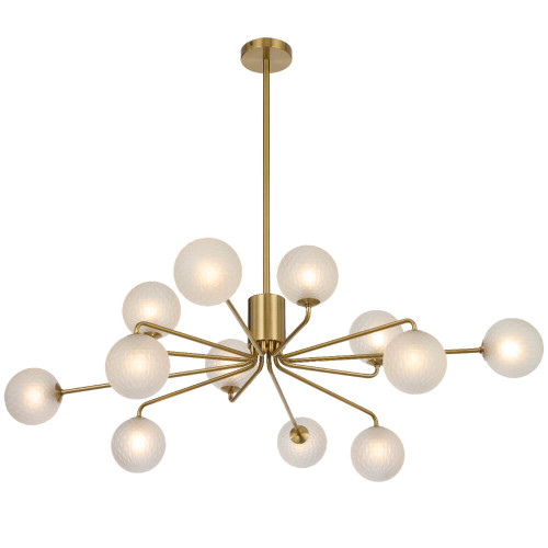 Telbix Felton Rod Pendant Light - 12 Arm - Frost Tear Glass - 1130mm - Antique Gold