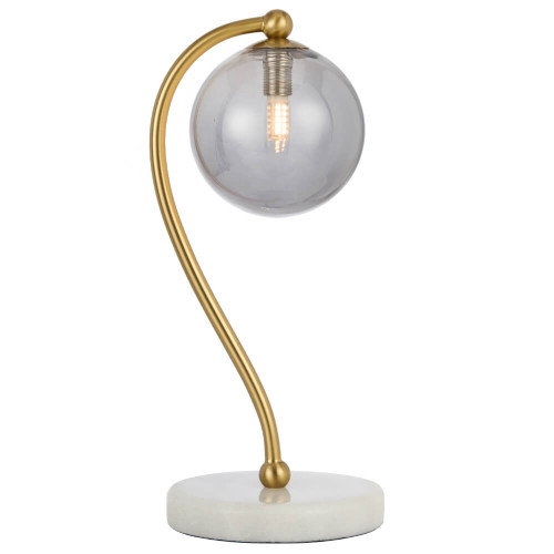 Telbix Felton White Marble Base Desk Lamp - Smoke Glass - Antique Gold
