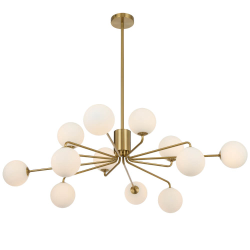 Telbix Felton Rod Pendant Light - 12 Arm - Opal Matte Glass - 1130mm - Antique Gold