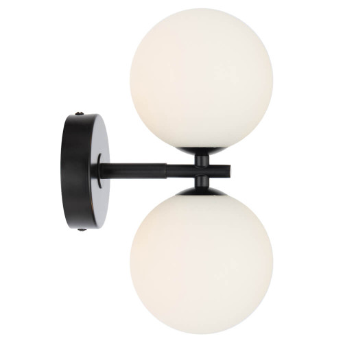 Telbix Felton Indoor Wall Light - 2 Light - Opal Matte Glass - Black