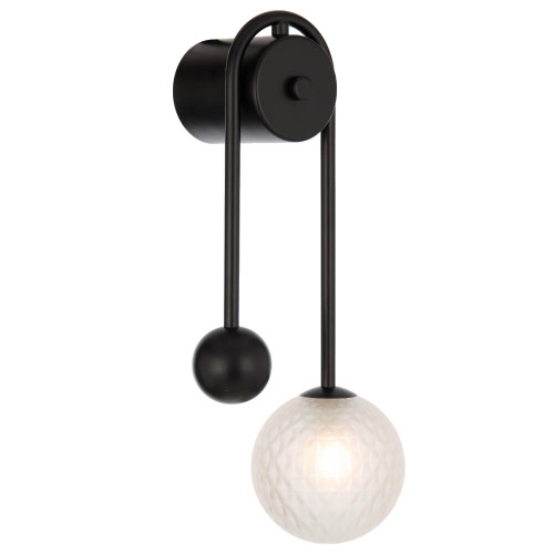 Telbix Felton Indoor Arm Wall Light - Frost Tear Glass - Black