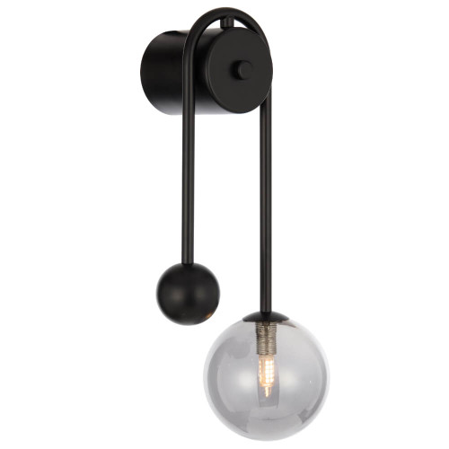 Telbix Felton Indoor Arm Wall Light - Smoke Glass - Black