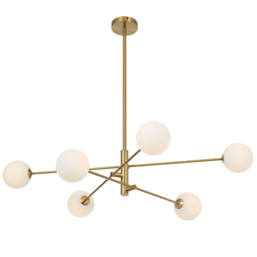 Telbix Gaston Rod Pendant Light - 6 Arm - Opal Matte Glass - 1050mm - Antique Gold