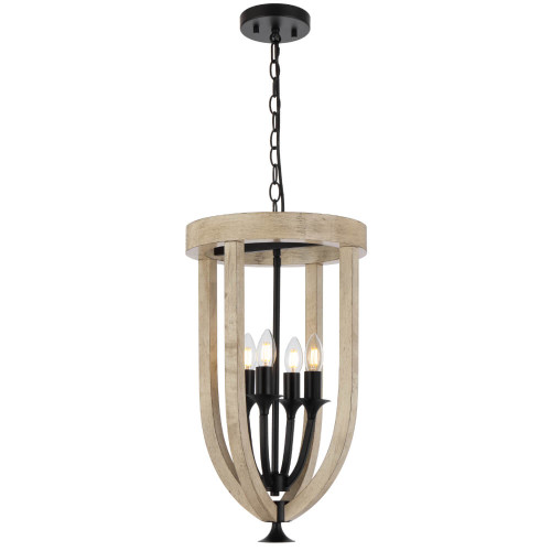 Telbix Hosley Lantern Chain Pendant Light - Wood Frame - 330mm - Black
