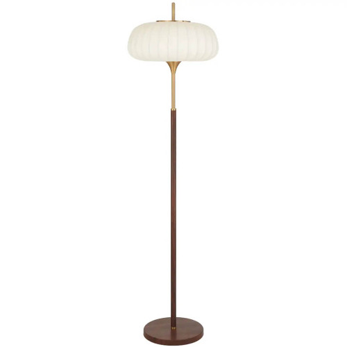 Telbix Lasian Industrial Floor Lamp - White Shade - Brown & Gold