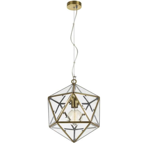 Telbix Lazlo Cord Pendant Light - Small - Clear Glass - 300mm - Antique Brass