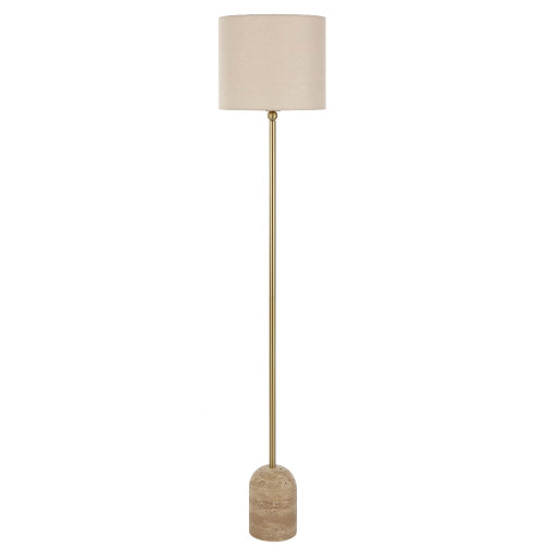 Telbix Livia Travertine Floor Lamp - Cream Shade - Gold & Cream