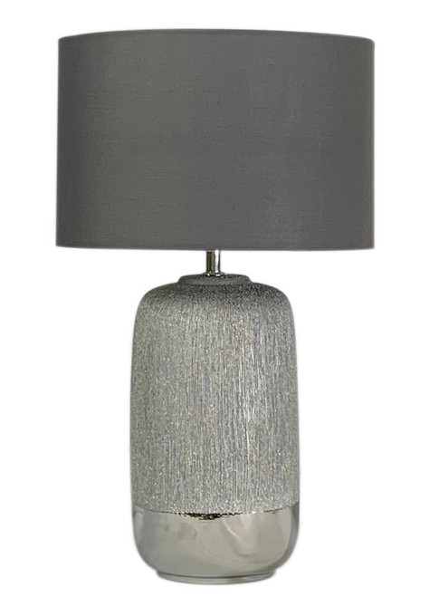 Telbix Misty Ceramic Base Table Lamp - Grey Shade - Silver