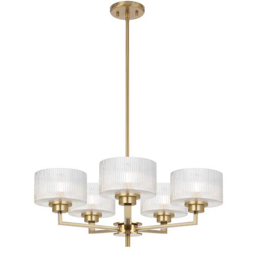 Telbix Moreno II Rod Pendant Light - 5 Arm - Clear Glass - 660mm - Antique Gold