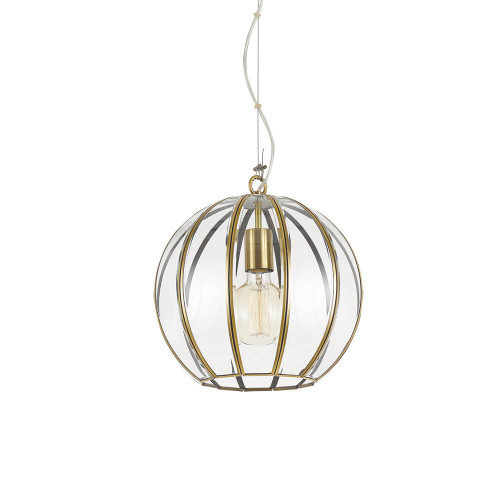 Telbix Medina Cord Pendant Light - Clear Glass - 300mm - Antique Brass