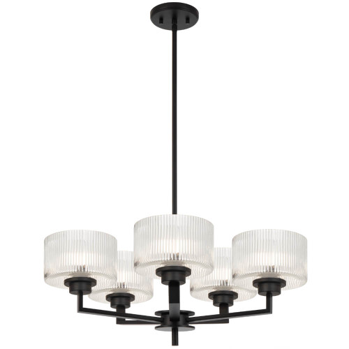 Telbix Moreno II Rod Pendant Light - 5 Arm - Clear Glass - 660mm - Black