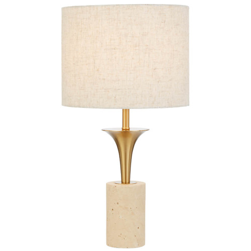 Telbix Renara Travertine Base Table Lamp - Beige Shade - Gold & Cream