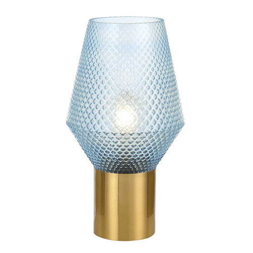 Telbix Rene Industrial Table Lamp - Blue Glass - Antique Gold