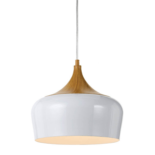 Telbix Polk Chrome Cord Pendant Light with Oak Painted - White Shade - 300mm - White