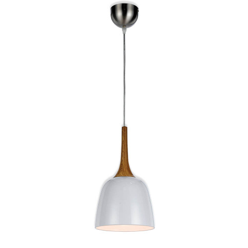 Telbix Polk Chrome Cord Pendant Light with Oak Painted - White Shade - 200mm - White