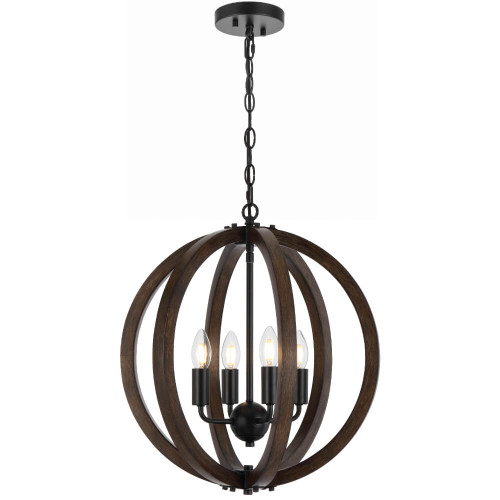 Telbix Vestal Lantern Chain Pendant Light - 4 Light - 450mm - Wood